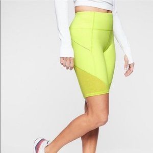 Athleta Contender 9" Neon Green Biker Run Shorts - Size S